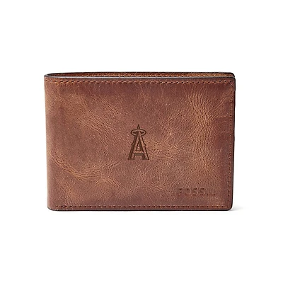 Fossil Brown Los Angeles Angels Leather Derrick Front Pocket Bifold Wallet