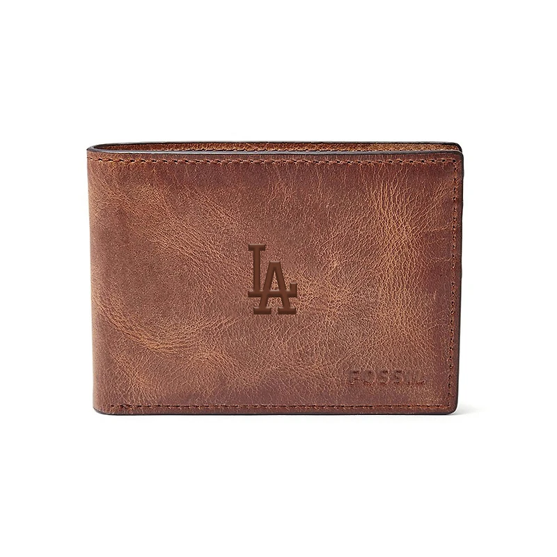 Fossil Brown Los Angeles Dodgers Leather Derrick Front Pocket Bifold Wallet