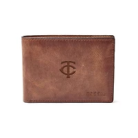 Fossil Brown Minnesota Twins Leather Derrick Front Pocket Bifold Wallet