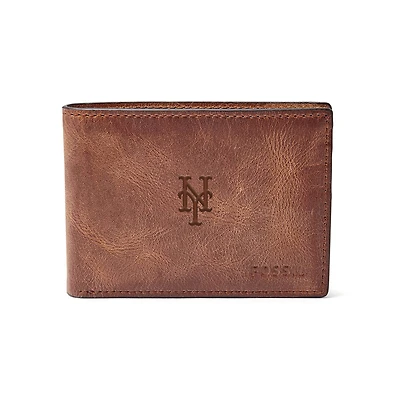 Fossil Brown New York Mets Leather Derrick Front Pocket Bifold Wallet