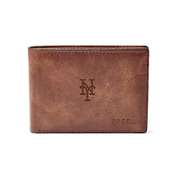 Fossil Brown New York Mets Leather Derrick Front Pocket Bifold Wallet