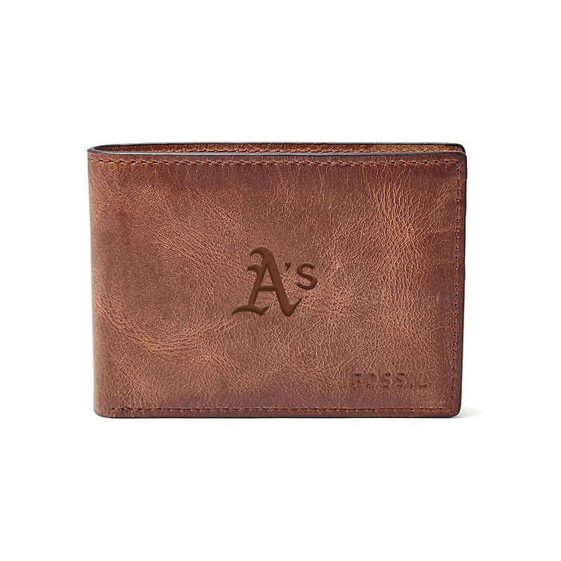 Fossil Brown Athletics Leather Derrick Front Pocket Bifold Wallet