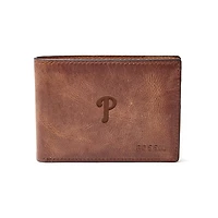 Fossil Brown Philadelphia Phillies Leather Derrick Front Pocket Bifold Wallet