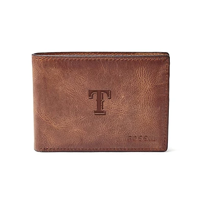 Fossil Brown Texas Rangers Leather Derrick Front Pocket Bifold Wallet