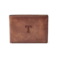 Fossil Brown Texas Rangers Leather Derrick Front Pocket Bifold Wallet