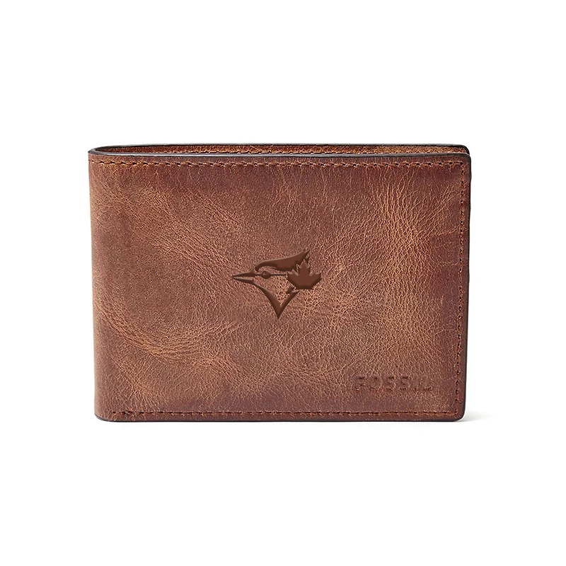 Fossil Brown Toronto Blue Jays Leather Derrick Front Pocket Bifold Wallet