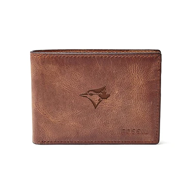 Fossil Brown Toronto Blue Jays Leather Derrick Front Pocket Bifold Wallet