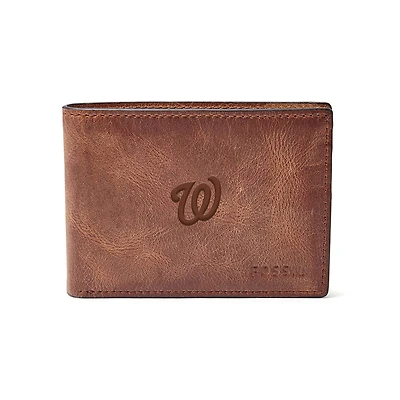 Fossil Brown Washington Nationals Leather Derrick Front Pocket Bifold Wallet