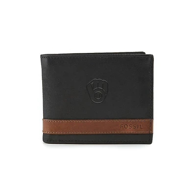 Fossil Black Milwaukee Brewers Quinn Flip ID Bifold Wallet