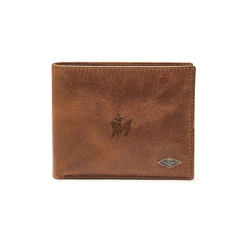 Fossil Brown Miami Marlins Ryan RFID Passcase Wallet