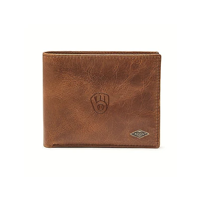 Fossil Brown Milwaukee Brewers Ryan RFID Passcase Wallet