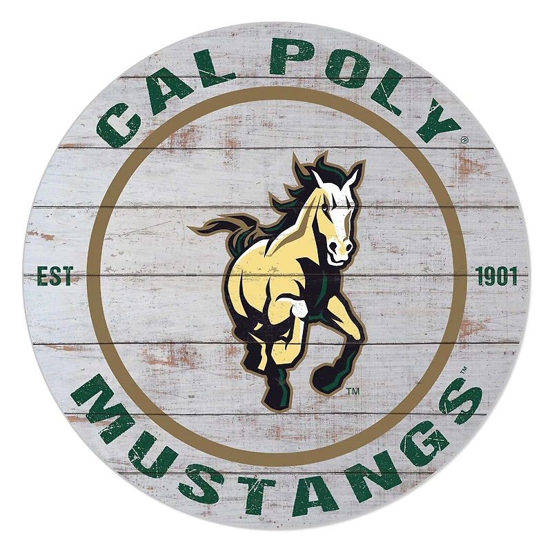Cal Poly Mustangs 20" Indoor/Outdoor Weathered Circle Sign