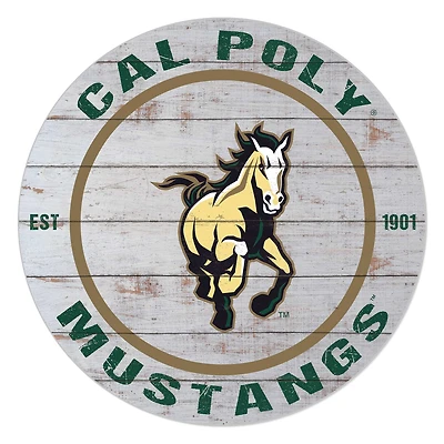 Cal Poly Mustangs 20" Indoor/Outdoor Weathered Circle Sign