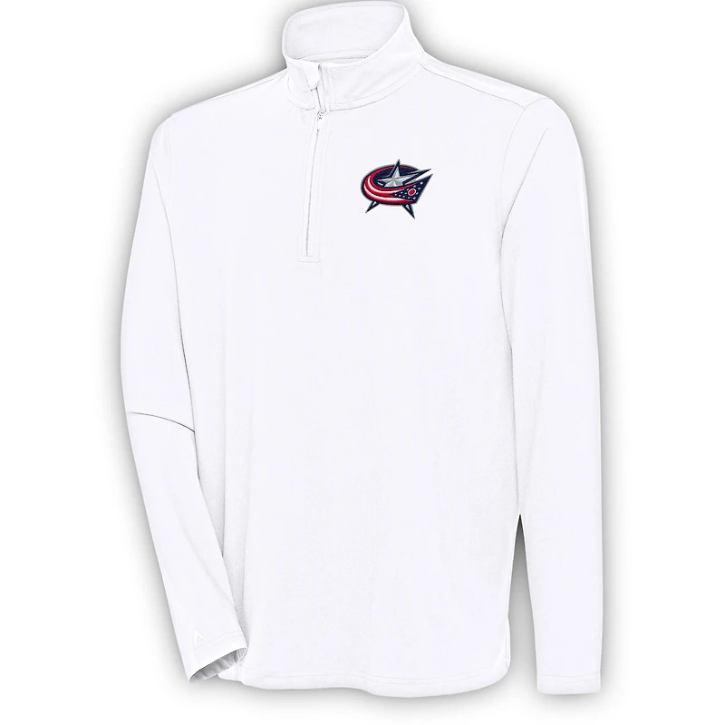 Men's Antigua White Columbus Blue Jackets Hunk Quarter-Zip Pullover Top