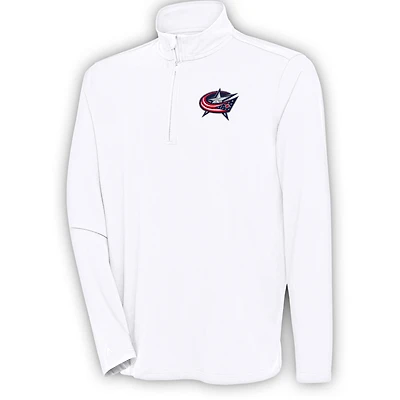 Men's Antigua White Columbus Blue Jackets Hunk Quarter-Zip Pullover Top