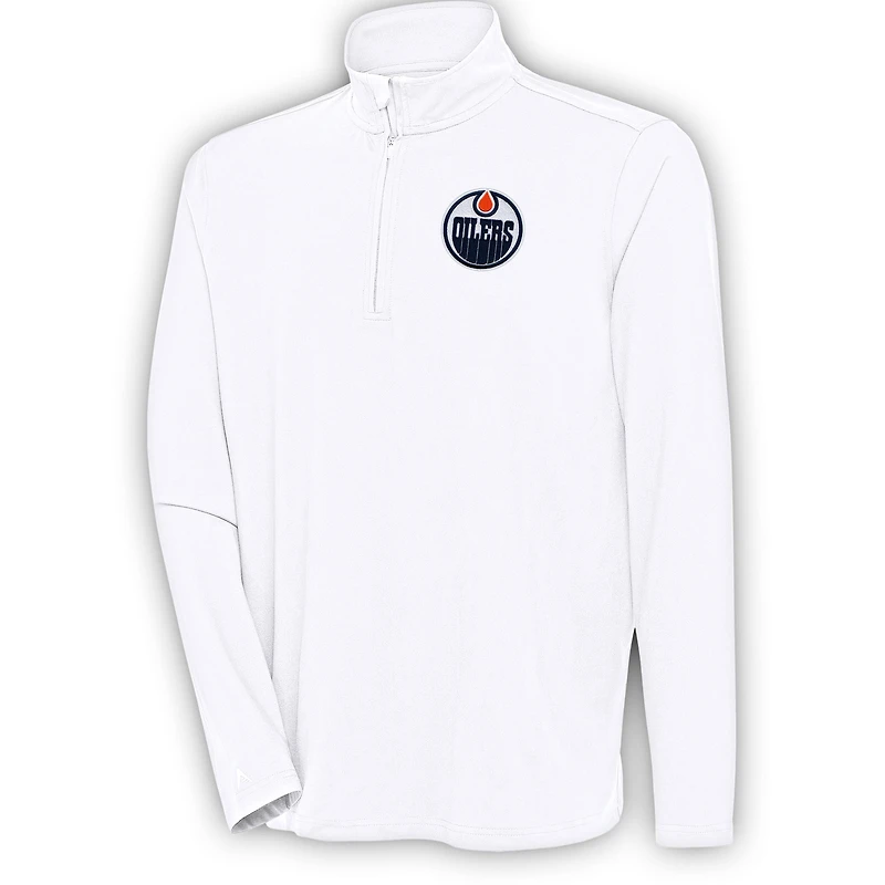 Men's Antigua White Edmonton Oilers Hunk Quarter-Zip Pullover Top