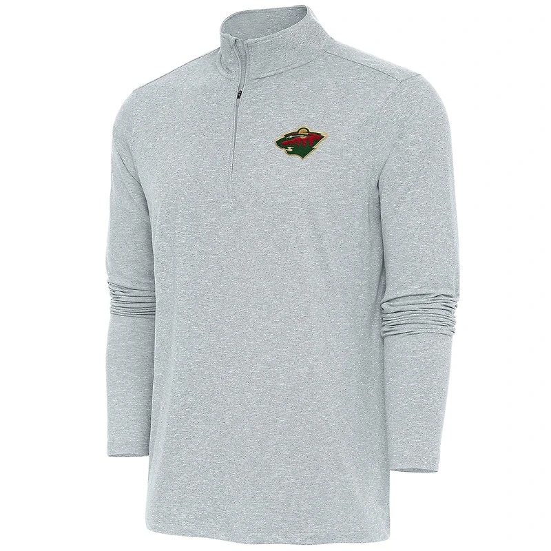 Men's Antigua  Heather Gray Minnesota Wild Hunk Quarter-Zip Pullover Top