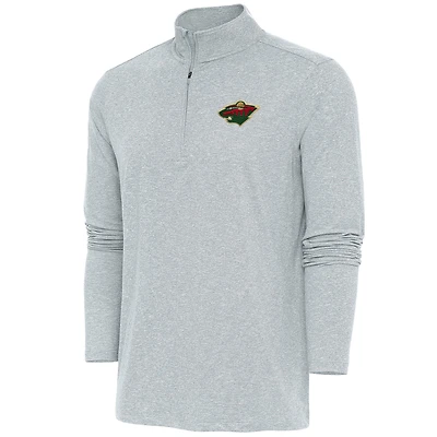 Men's Antigua  Heather Gray Minnesota Wild Hunk Quarter-Zip Pullover Top