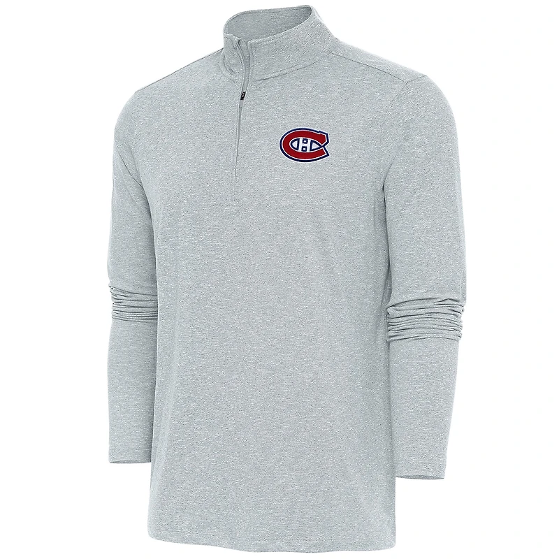 Men's Antigua Heather Gray Montreal Canadiens Hunk Quarter-Zip Pullover Top