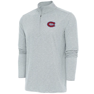 Men's Antigua Heather Gray Montreal Canadiens Hunk Quarter-Zip Pullover Top