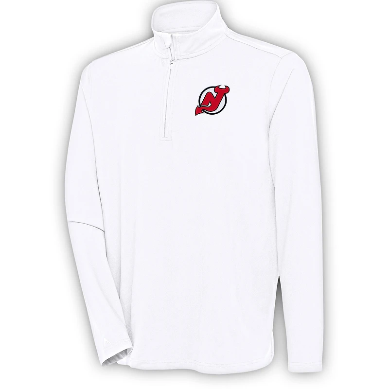 Men's Antigua White New Jersey Devils Hunk Quarter-Zip Pullover Top