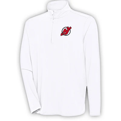 Men's Antigua White New Jersey Devils Hunk Quarter-Zip Pullover Top