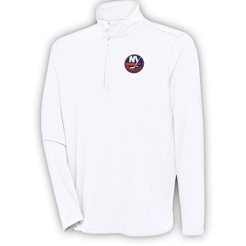 Men's Antigua White New York Islanders Hunk Quarter-Zip Pullover Top