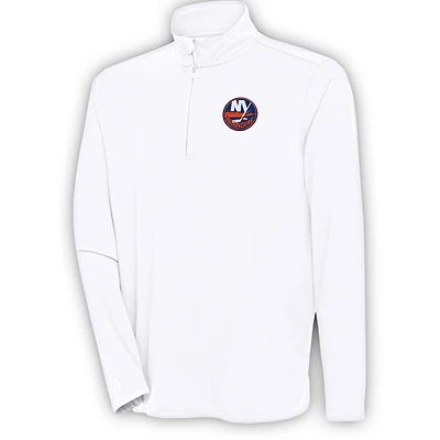 Men's Antigua White New York Islanders Hunk Quarter-Zip Pullover Top