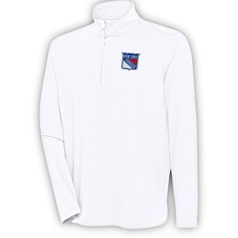 Men's Antigua  White New York Rangers Hunk Quarter-Zip Pullover Top