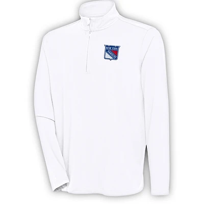 Men's Antigua  White New York Rangers Hunk Quarter-Zip Pullover Top