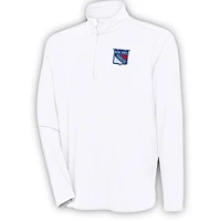 Men's Antigua  White New York Rangers Hunk Quarter-Zip Pullover Top