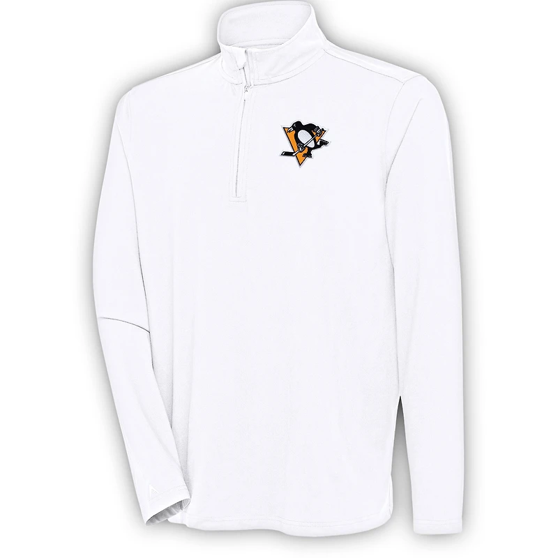Men's Antigua White Pittsburgh Penguins Hunk Quarter-Zip Pullover Top