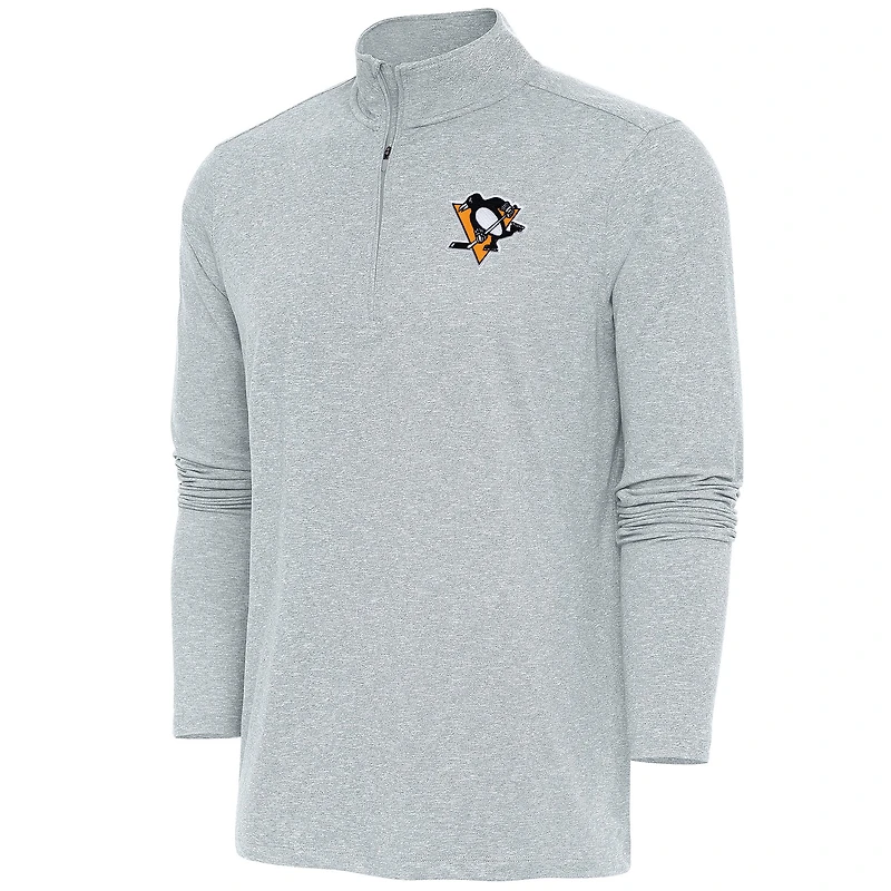 Men's Antigua Heather Gray Pittsburgh Penguins Hunk Quarter-Zip Pullover Top