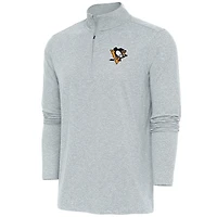 Men's Antigua  Heather Gray Pittsburgh Penguins Hunk Quarter-Zip Pullover Top