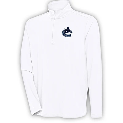 Men's Antigua White Vancouver Canucks Hunk Quarter-Zip Pullover Top