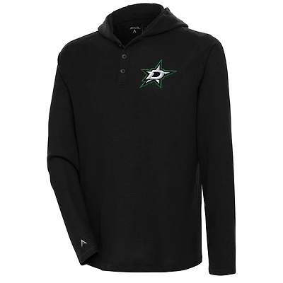 Men's Antigua  Black Dallas Stars Strong Hold Long Sleeve Henley Hoodie T-Shirt