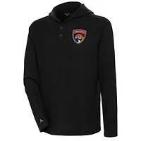 Men's Antigua  Black Florida Panthers Strong Hold Long Sleeve Henley Hoodie T-Shirt