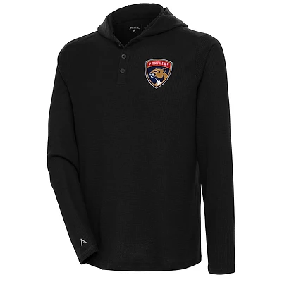 Men's Antigua  Black Florida Panthers Strong Hold Long Sleeve Henley Hoodie T-Shirt