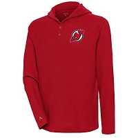 Men's Antigua  Red New Jersey Devils Strong Hold Long Sleeve Henley Hoodie T-Shirt