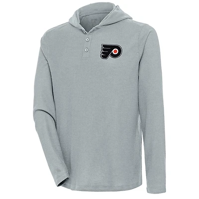 Men's Antigua  Gray Philadelphia Flyers Strong Hold Long Sleeve Henley Hoodie T-Shirt