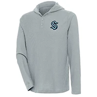 Men's Antigua Seattle Kraken Strong Hold Long Sleeve Henley Hoodie T-Shirt