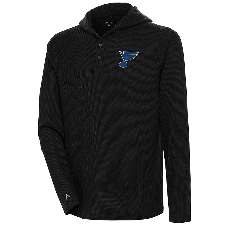 Men's Antigua  Black St. Louis Blues Strong Hold Long Sleeve Henley Hoodie T-Shirt
