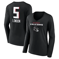 Women's Drake London Black Atlanta Falcons Team Wordmark Player Name & Number Long Sleeve V-Neck T-Shirt