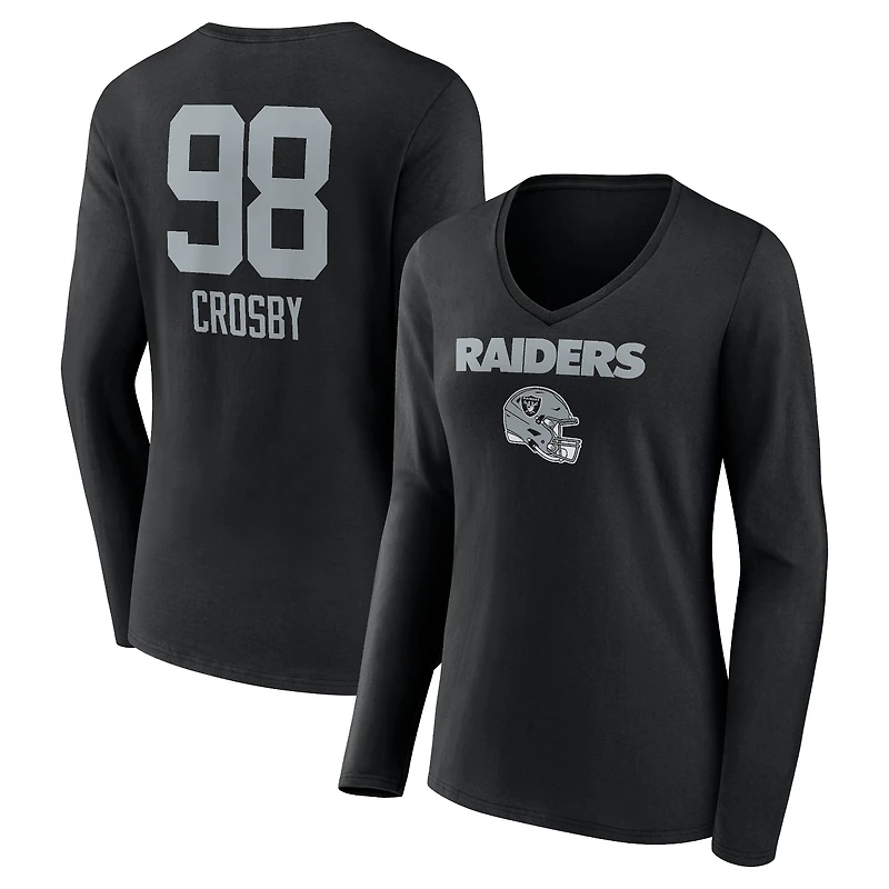 Women's Maxx Crosby Black Las Vegas Raiders Team Wordmark Player Name & Number Long Sleeve V-Neck T-Shirt