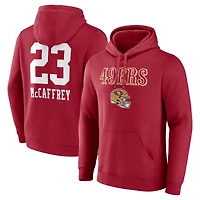 Men's Christian McCaffrey Scarlet San Francisco 49ers Team Wordmark Player Name & Number Pullover Hoodie