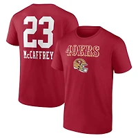 Men's Christian McCaffrey Scarlet San Francisco 49ers Team Wordmark Player Name & Number T-Shirt