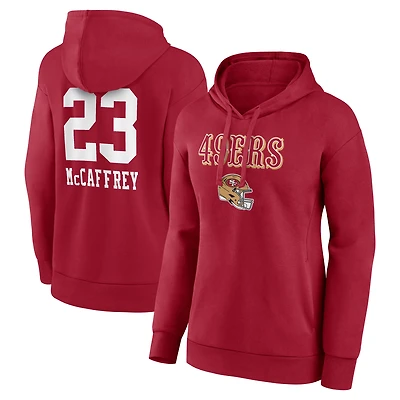 Women's Christian McCaffrey Scarlet San Francisco 49ers Team Wordmark Player Name & Number Pullover Hoodie