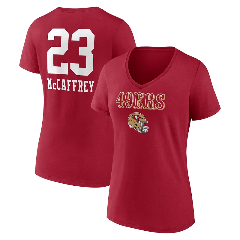Women's Christian McCaffrey Scarlet San Francisco 49ers Team Wordmark Player Name & Number V-Neck T-Shirt