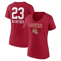 Women's Christian McCaffrey Scarlet San Francisco 49ers Team Wordmark Player Name & Number V-Neck T-Shirt