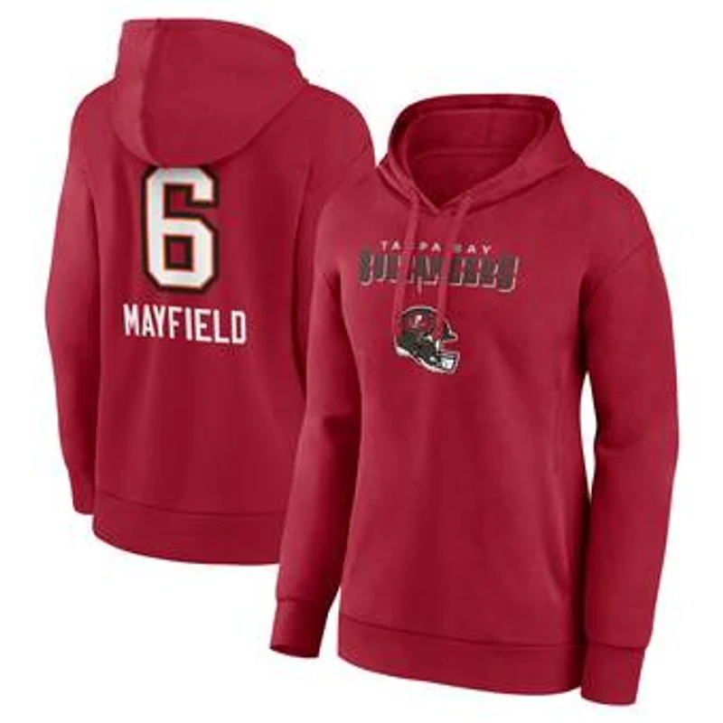 Women's Baker Mayfield Red Tampa Bay Buccaneers Team Wordmark Player Name & Number Pullover Hoodie